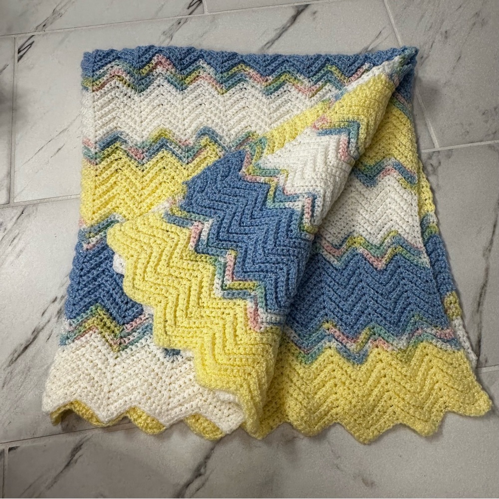 New Multi Color Crochet Chevron Baby Blanket 48 1/2” x 45 1/2”